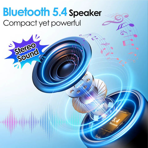 Compact Bluetooth Speaker With 12 Hour Battery Life, Noise Reduction Microphone, Metal Shell, RGB Lights, TWS Pairing.