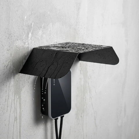 Heavy Duty Aluminum Wall Mount EV Charging Station Rain Shield Weatherproof Canopy with water droplets on top.