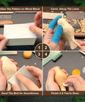 Beginner Friendly Wood Carving Kit For Adults And Kids 13 Piece Whittling Tools Bird Carving Set with Safe Wood Carving Knife steps