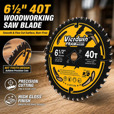 Heavy Hitter 6 1/2 Inch 40 Tooth Carbide Circular Saw Blade Featuring Rock Solid Anti Vibration Design And Non Stick Coating For Smooth Wood Plywood Mdf And Osb Cuts.
