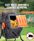 Rotating Compost Tumbler Bin, 18.5 Gal Capacity, 360 Degree Turning For Quick Garden And Kitchen Waste Recycling, BPA Free