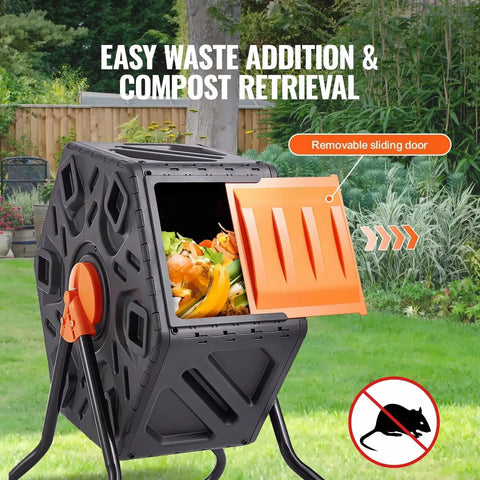 Rotating Compost Tumbler Bin, 18.5 Gal Capacity, 360 Degree Turning For Quick Garden And Kitchen Waste Recycling, BPA Free