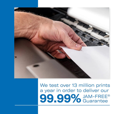Person's hand feeding a sheet of Top-Tier Jam-Slaying 8.5X11 Paper 20Lb Copy Sheet into a printer.