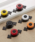 Simple Ceramic Dresser Knobs With Vintage Backplate Drawer Pulls 10 Pack Featuring Slick Zinc Alloy Base, colorful set arranged on a surface.