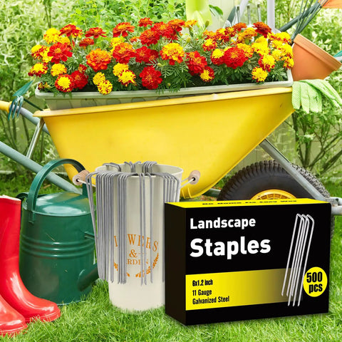 500 Pack 6 Inch Galvanized Landscape Staples Ground Stakes 11 Gauge for Lawn Yard Garden Fence Irrigation Tubing Turf Landscaping
