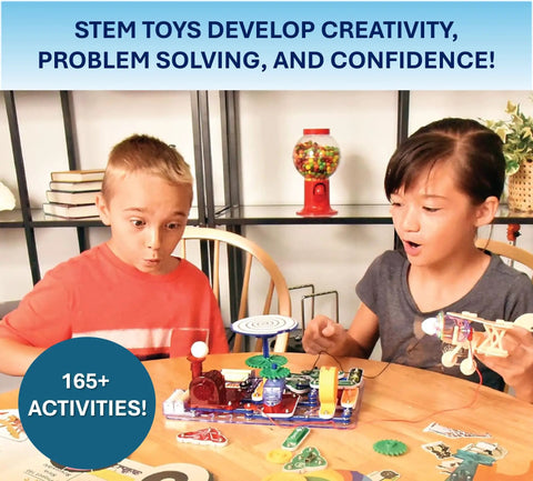 Two children playing with Motion Electronics Discovery Kit For Kids Build Dozens Of Safe, Fun Circuit Toys With Easy Projects