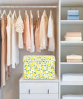 Heavy Duty Foldable Storage Bin With Secure Snap Lid And Wide Grip Handles For Bedroom Closet Organization in a clean closet.