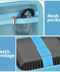 Lock And Load Your WiFi Six Router In This Knockout Travel Case To Safely Store Snagged Ethernet Cables Adapters And Tech Gear With Ridiculously Sturdy Road Trip Ready Design showing mesh pocket with USB cable and elastic band holding router.