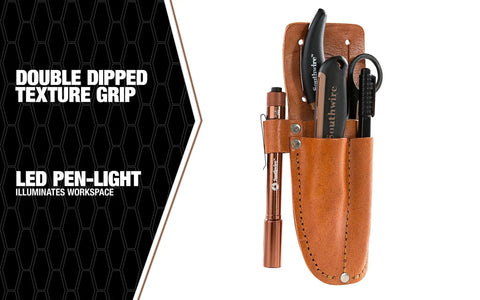 5 Piece Cable Splicing Kit With Spring Loaded Scissors LED Pen Light And Durable Leather Pouch For Fast Accurate Cable Prep And Clean Splices with pouch and tools
