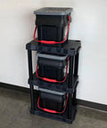 Rock Solid Black 3 Tier Plastic Storage Shelving Unit Badass Heavy Duty Free Standing Rack supporting 50 Lbs per tier with black storage bins