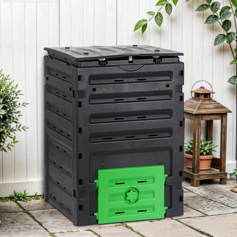 Big Ol 120 Gallon Garden Compost Bin Outdoor Composter Box For Fast Fertile Soil Creation BPA Free Durable Plastic Black