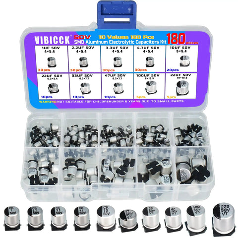 Professional Grade Top Shelf Smd Aluminum Electrolytic Capacitor Assortment 180 Piece Maker Kit in plastic storage box