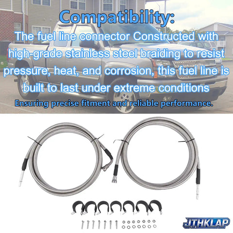 No Sweat Flexible Stainless Steel Braided Fuel Line Quick Fix Kit For Chevrolet Silverado 1500 And Gmc Sierra 1500 V8 Engines 4 8 5 3 6 0 Liter Years 2004 2007 Direct Swap Replacement Part with connectors.