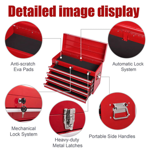 Detailed view of Badass 21 Inch Auto Lock Rolling Tool Chest With Ball Bearing Slides Eva Padded Mobile Storage Cabinet Red.