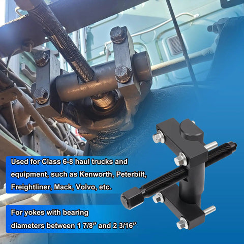 Heavy-Duty Yoke Puller And Removal Tool Kit for Commercial Trucks showing attached tool on axle