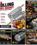 Nesting Stainless Steel Grill Basket Set 2 Pieces For Veggies Shrimp Fish And Meat with rolling BBQ grilling accessories.