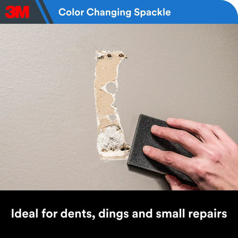 Application of Color Changing Spackling Compound Kit With 3 Inch Putty Knife Blue When Wet And White When Dry 12 Oz on drywall.