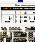Heavy Duty Threaded Insert Tool Kit For Auto Repair And DIY Projects M3 To M8 Rivet Nut Set Rustproof Galvanized Carbon Steel Pro Grade Garage Ready Kit For Sheet Metal And Auto Body Maintenance, case open with M3-M8 rivet nuts