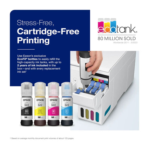 Person refilling the Cartridge-Free Supertank Color All-In-One Printer With Wireless Connectivity, Scan And Copy, AirPrint Support