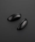 Sharp Slick Matte Black Cabinet Drawer Pulls Cup Handles with 3 Inch Center to Center Spacing Heavy Duty Metal Hardware for Kitchen Reno Upgrade Smooth Feel 3 Pack on dark background.