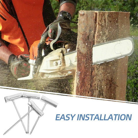 Heavy Duty Four Piece Chainsaw Wrench Socket Set With Bar Adjustment Tool shown in use, cutting a log with ergonomic grip.