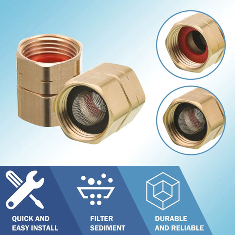 Heavy Duty Brass Garden Hose Adapter Female To Female Three Quarter Inch Dual Swivel Connectors Pressure Washer To Hose Fittings Two Pack