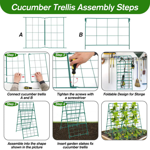 Assembly steps for Foldable A Frame Cucumber Trellis For Raised Beds, Metal Garden Support in Coated Steel, 42x32 Inch Climbing Trellis
