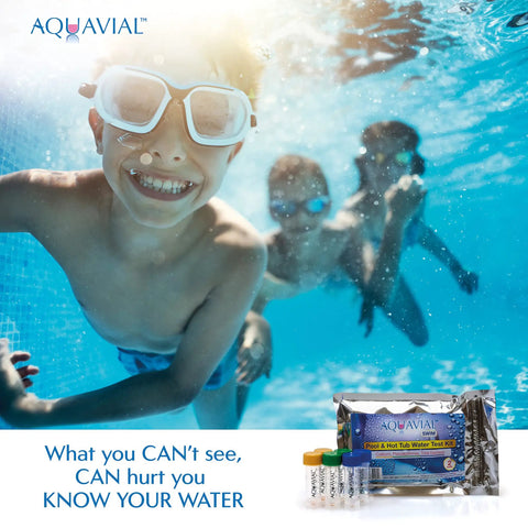 Heavy Duty Swimming Pool Water Test Kit Catches Sneaky Pseudomonas And Coliforms For Hot Tub Spa Pond Keeping Water Crisp And Clean Is A Total Breeze Premium Two Pack displayed with kids swimming underwater.