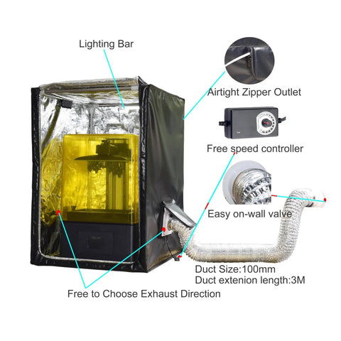 3D Printer Enclosure With Ventilation Kit And LED Lighting For FDM DLP SLA LCD Printers 540mm By 640mm By 750mm setup view