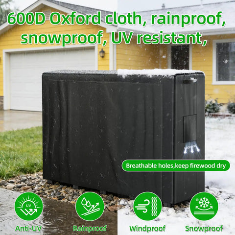 8Ft Heavy Duty Firewood Rack With Cover For Indoor And Outdoor Use, shown with rainproof 600D Oxford cover outdoors