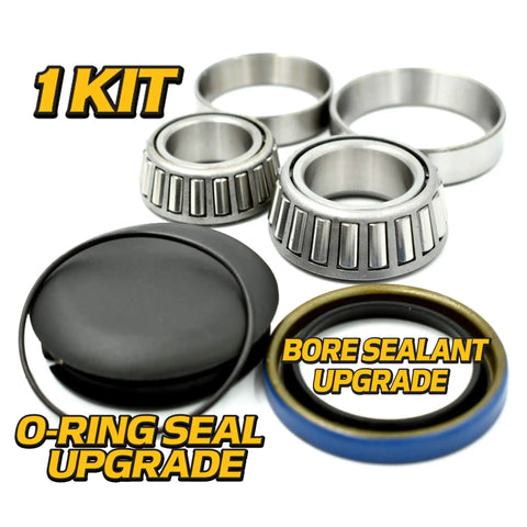 Heavy Duty Fork Caster Bearing Rebuild Kit With Bore Sealant Coating O Ring Cap Upgrade And Dual Precision Bearings, includes precision bearings and seal caps.