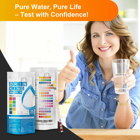 Top Shelf Drinking Water Test Strips Kit For Well Tap And City Water Quickly Checks 16 Essential Parameters in 25 Pack Bag.