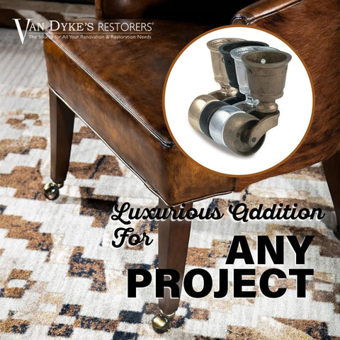 Vintage Solid Brass Square Cup Caster Wheels For Furniture Restoration Hella Smooth Rolling Heavy Duty Antique Replacement Hardware Bronze Rugged Design Easy Install Long Lasting installed on chair leg.