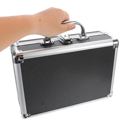 Rock Solid Portable Aluminum Alloy Toolbox With Lockable Handle And Ample Hardware Storage Featuring Sleek Modern Design For No Sweat Home Repairs And Pro Grade Workshop Setup held in hand.