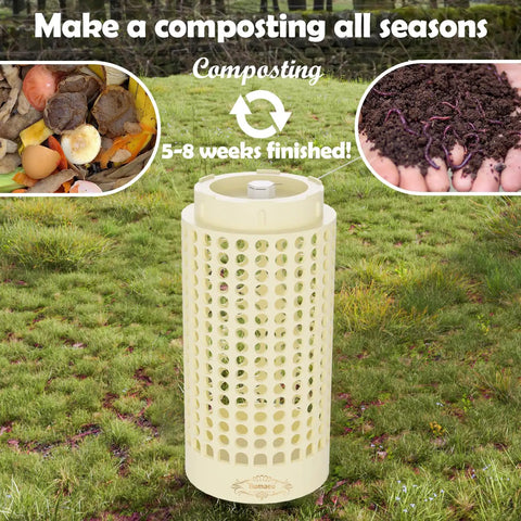 Compact Vermicomposting Bin For Outdoor Gardens with breathable valve, white with 360 degree inlets, turns scraps into compost.
