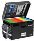 Beefed Up 5200F Fireproof Document Lockbox With Heat Insulation For Home Office, Collapsible Portable File Safe Organizer With Pockets And Handle For Hanging Letter And Legal Folders, Black showing open lid with colorful folders and pockets.