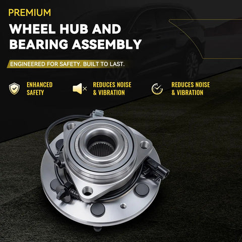 Premium Front Wheel Bearing And Hub Assembly 2 Pack Beefed Up Build, detailed view showing assembly for 07 to 14 Cadillac Escalade.