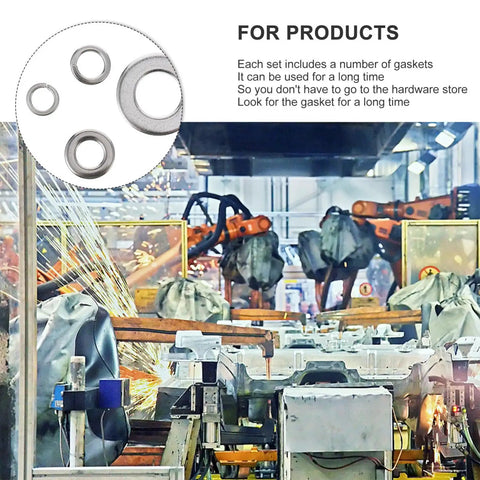 600 Piece Stainless Steel Spring Lock Washer Kit M2 To M10 with flat and split gaskets, industrial robot arms, factory setting