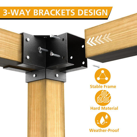 Heavy Duty Pergola Corner Brackets For 4 By 4 Posts Three And A Half Inch Powder Coated Steel 3 Way 90 Degree Angle Built To Last