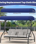 Canopy Replacement Top for GT Porch Swing Model GCS00229C Blue with size dimensions shown outdoors