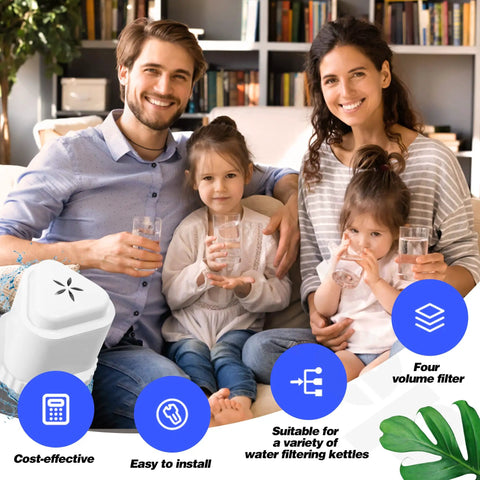 Family enjoying water with 4 Pack Replacement Filter For Water Filter Pitcher Compatible With Aquagear And Seychelle BPA Free