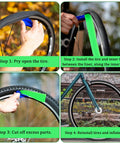 Two Pack Green Bike Tire Liners Inner Tube Flat Protectors installation steps for 12 to 29 inch tires.