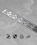24 Inch Brushed 304 Stainless Steel Linear Shower Drain With Removable Grate High Flow 60 Liters Per Minute installed.