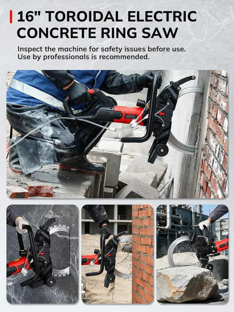 Pro Level 16 Inch Electric Concrete Ring Saw being used on masonry, showcasing its powerful design and ease of use.