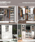 Versatile Modular Storage Shelf With Three Adjustable Shelves Stackable Closet Organizer in reach-in and walk-in configurations.