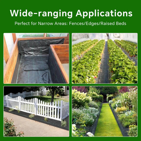 Heavy Duty Weed Barrier Landscape Fabric 2.8 Ft By 50 Ft Ground Cover used in various garden applications like raised beds and pathways