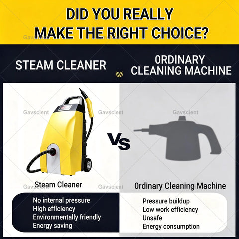 Gavscient High Pressure Steam Cleaner Heavy Duty Portable Steamer With 3.5L Tank And 6 Accessories For Home Kitchen Car Upholstery Tile Grout And AC Cleaning In Yellow Color Powerful Multi Surface Solution compared to ordinary cleaning machine.