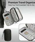 Slick Hard EVA Travel Organizer Case For Power Bank Charger Cables Phone Accessories with compartments for tech gear.
