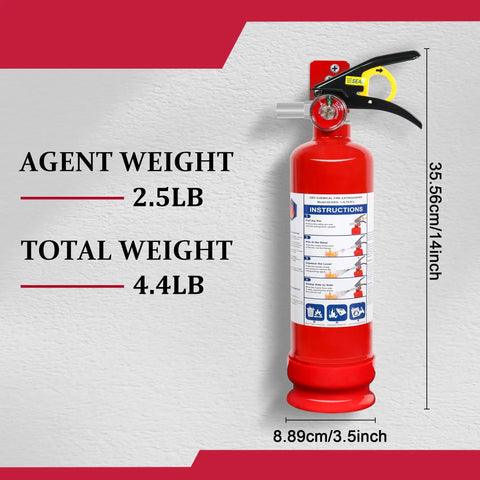 Six Pack Of Tough As Nails 2 Point 5 Lb Abc Dry Powder Fire Extinguishers With Snappy Quick Release Handles for display with weight measurements