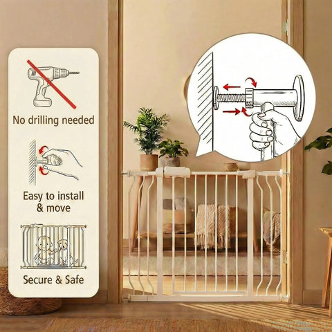 Extra Wide Baby Gate 43.3 To 48 Inches Tension Mounted Safety Gate For Kids And Pets Walk Through White Metal 30 Inch Tall